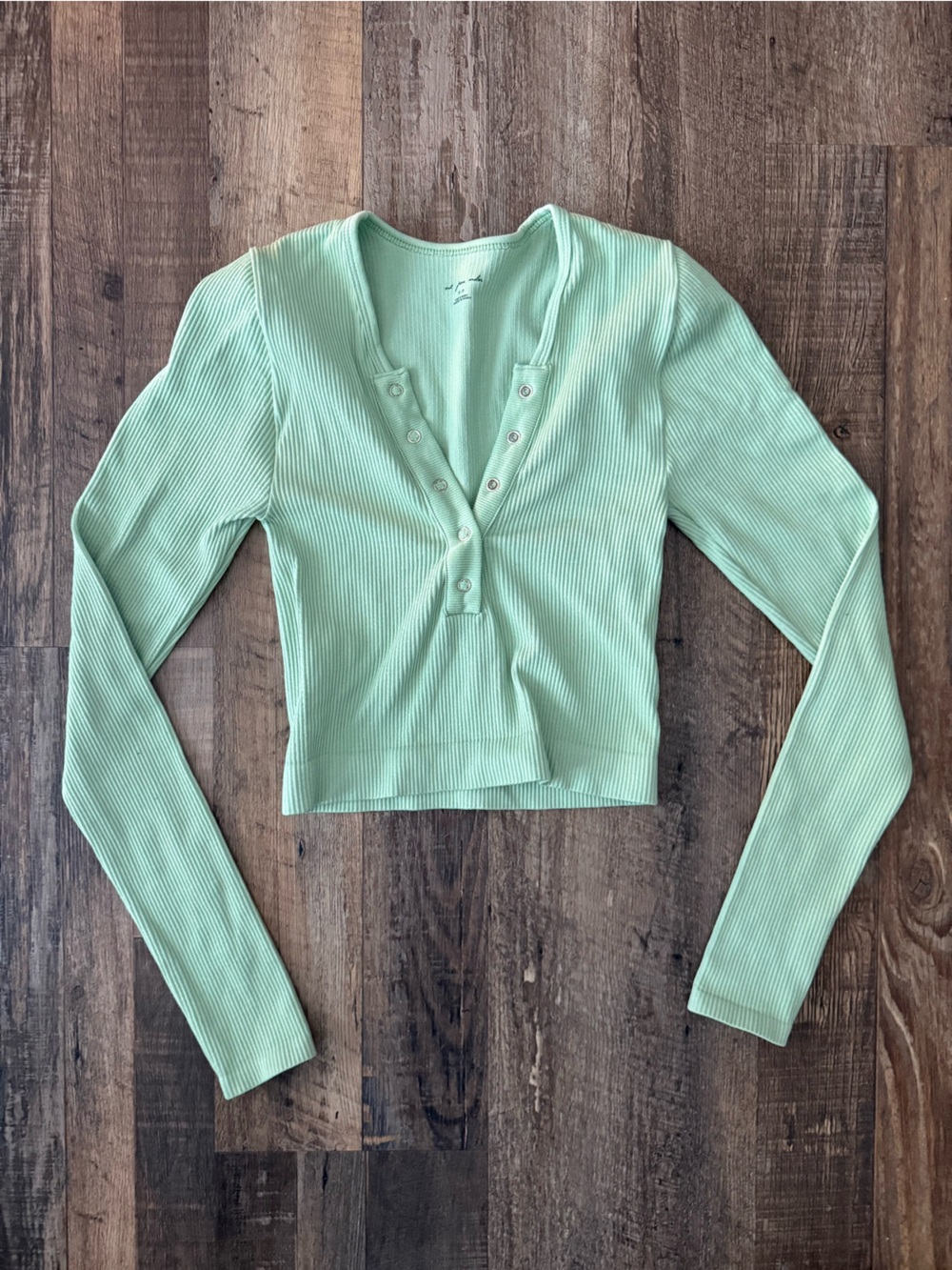out from under small Ribbed Button-Front Long Sleeve Top - Mint Green